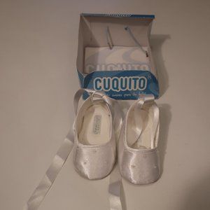 NIB Baby Girls Cuquito White Satin Christening Shoes Size 18 (7-9mths)